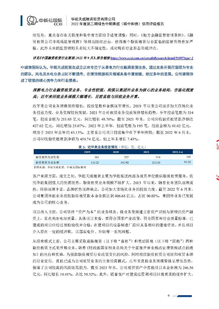 中诚信：华能天成融资租赁有限公司2022年度第二期绿色中期票据(碳中和债)信用评级报告_第6页
