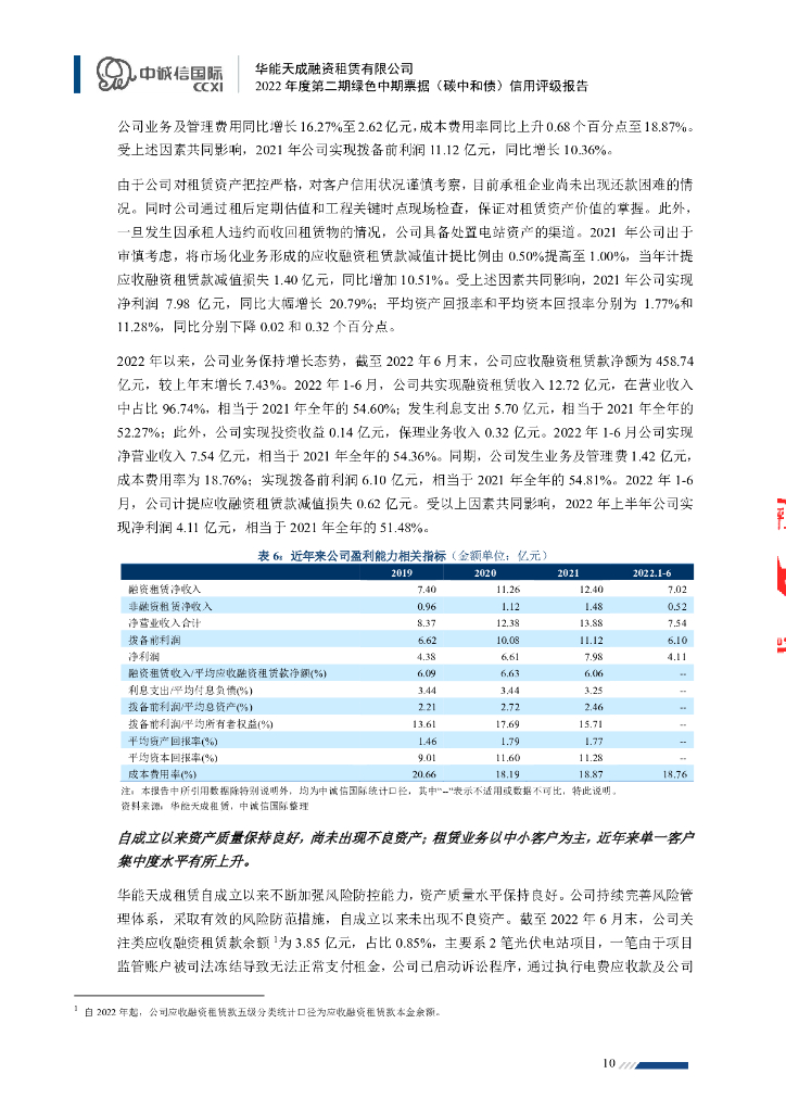中诚信：华能天成融资租赁有限公司2022年度第二期绿色中期票据(碳中和债)信用评级报告_第10页