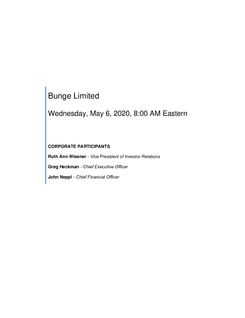 邦吉公司（BUNGE）：2020年第一季度业绩报告（英文版）