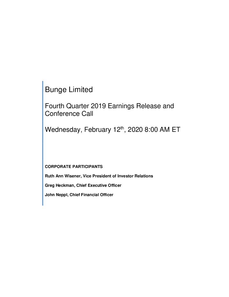 邦吉公司（BUNGE）：2019年第四季度盈利报告（英文版）