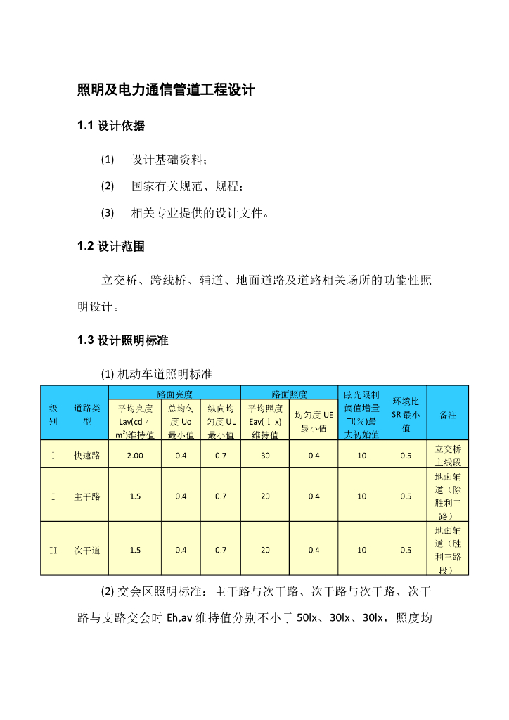 宜昌某道路照明工程施工图说明
