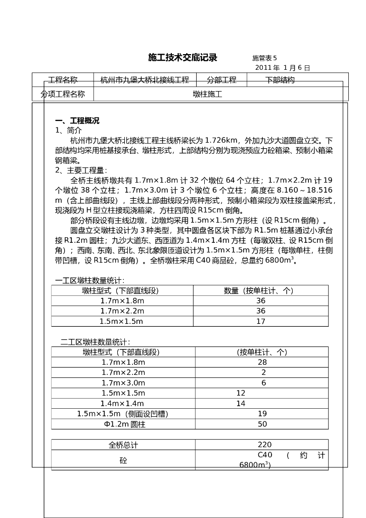 城市高架墩柱施工方案技术交底文件