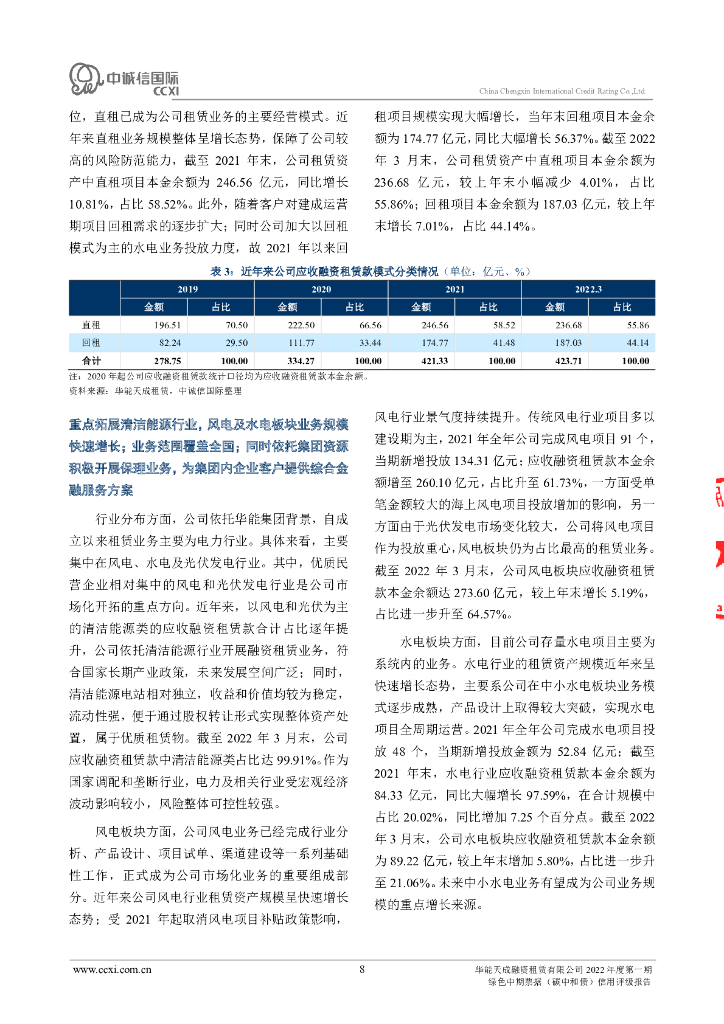中诚信：华能天成融资租赁有限公司2022年度第一期绿色中期票据(碳中和债)信用评级报告_第8页