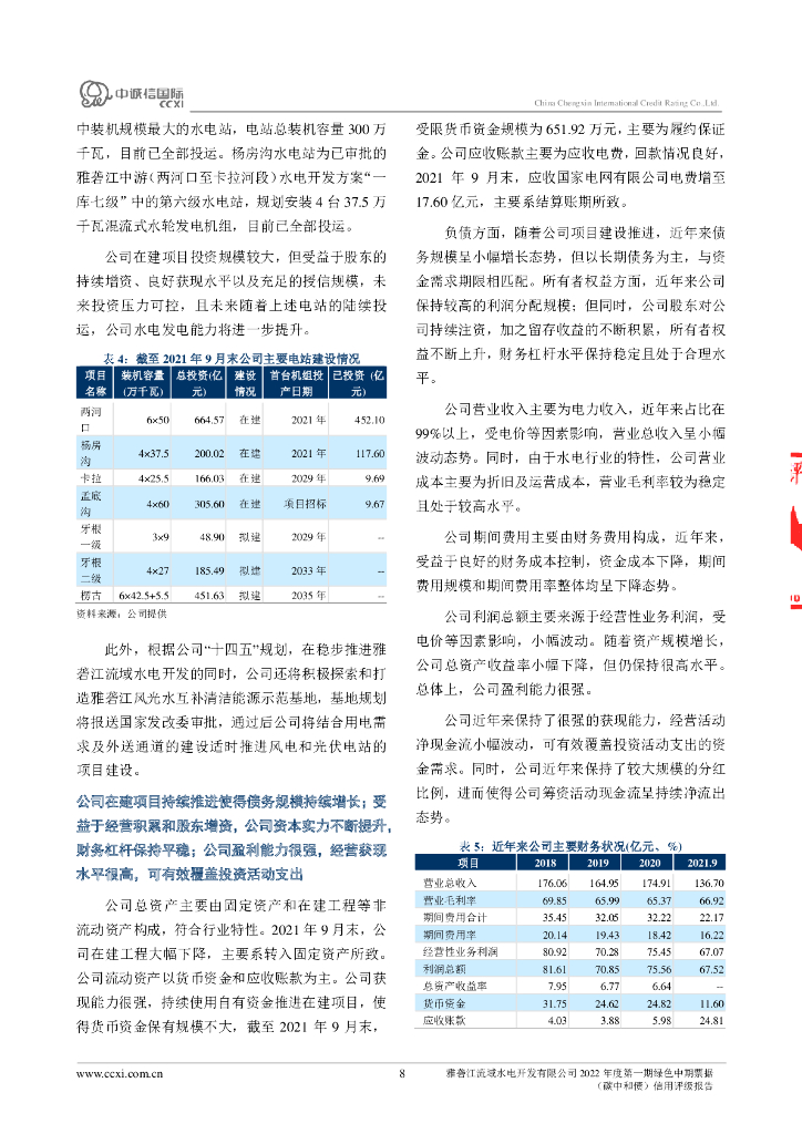 中诚信：雅砻江流域水电开发有限公司2022年度第一期绿色中期票据(碳中和债)信用评级报告_第8页