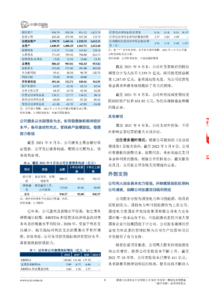 中诚信：雅砻江流域水电开发有限公司2022年度第一期绿色中期票据(碳中和债)信用评级报告_第9页