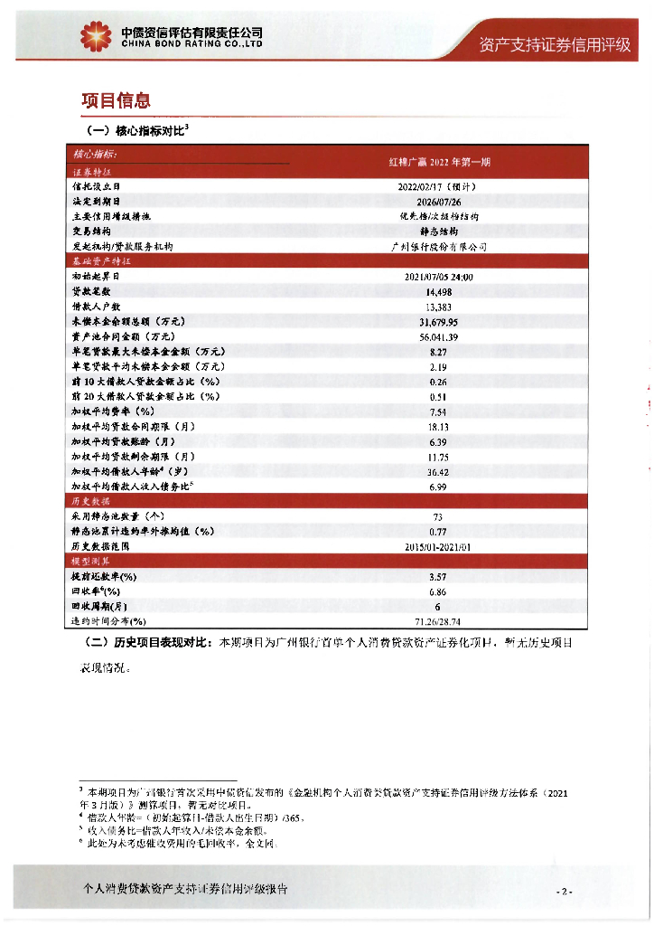 中债资信：红棉广赢2022年第一期信用卡分期资产支持证券售前评级报告及持续跟踪评级说明