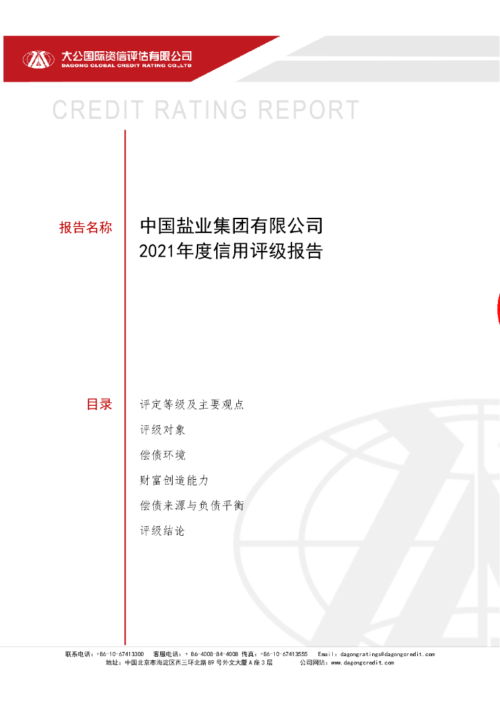 大公：中国盐业集团有限公司2021年信用评级报告