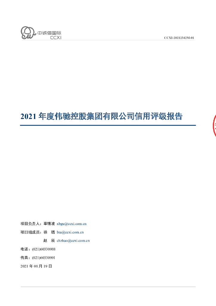 中诚信：伟驰控股集团有限公司信用评级报告