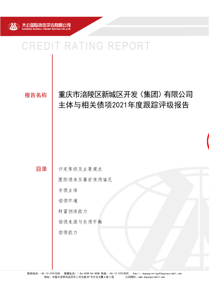 大公：重庆市涪陵区新城区开发(集团)有限公司主体评级报告-大公评级