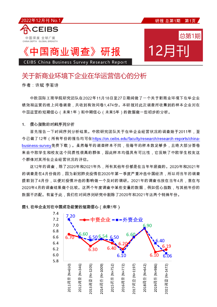 CEIBS：《中国商业调查》2022年12月刊：关于新商业环境下企业在华运营信心的分析