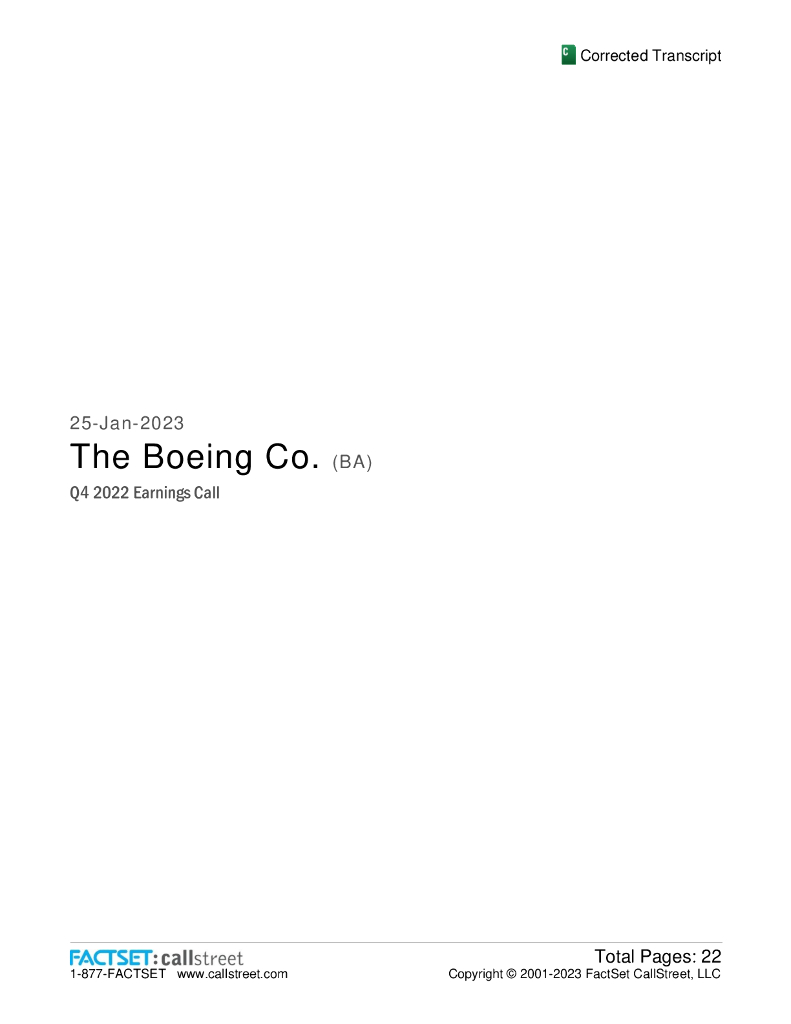 波音（Boeing）：2022年第4季度电话财报会议（英文版）