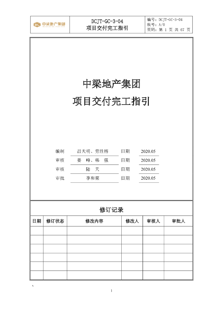 知名地产项目交付完工指引2020