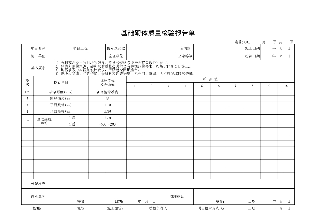 交通部公路工程质量评定表组合式挡土墙
