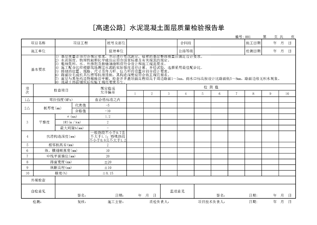 交通部公路工程质量评定表路面面层