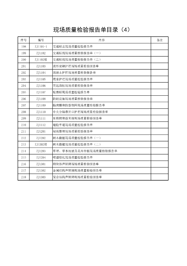 浙江省公路工程统一用表ZJ1101-ZJ1303