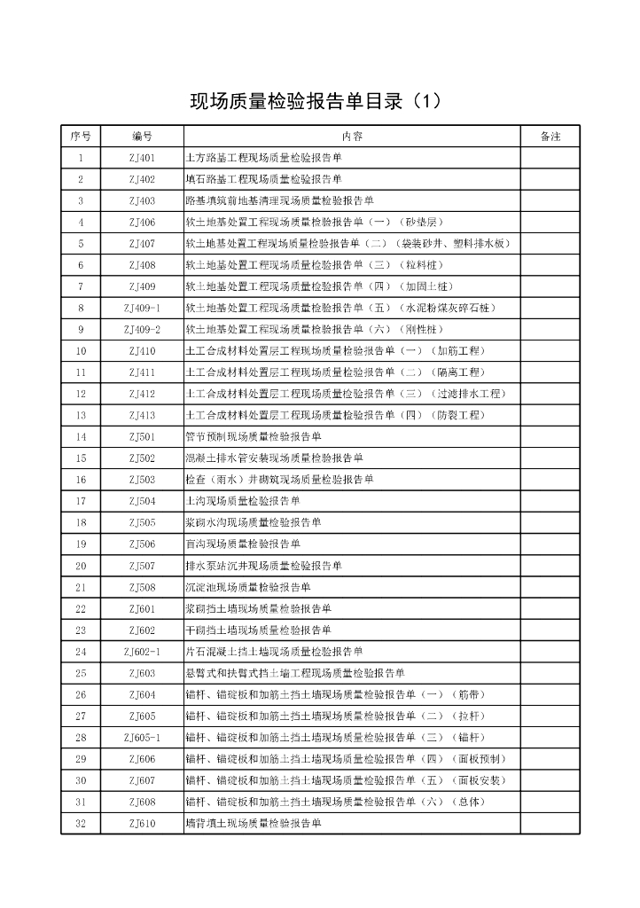 浙江省公路工程统一用表ZJ401-ZJ714