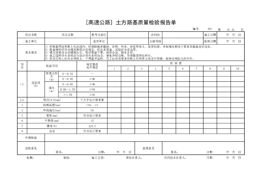 桥梁引道工程质量评定表格24P