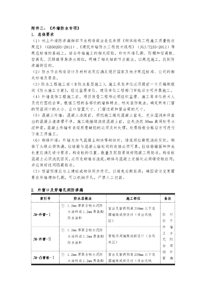 外墙防水专项施工标准