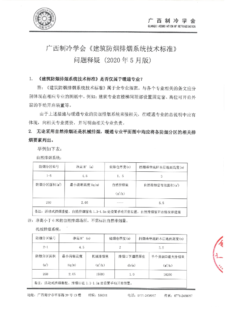 建筑防烟排烟系统技术标准问题释疑