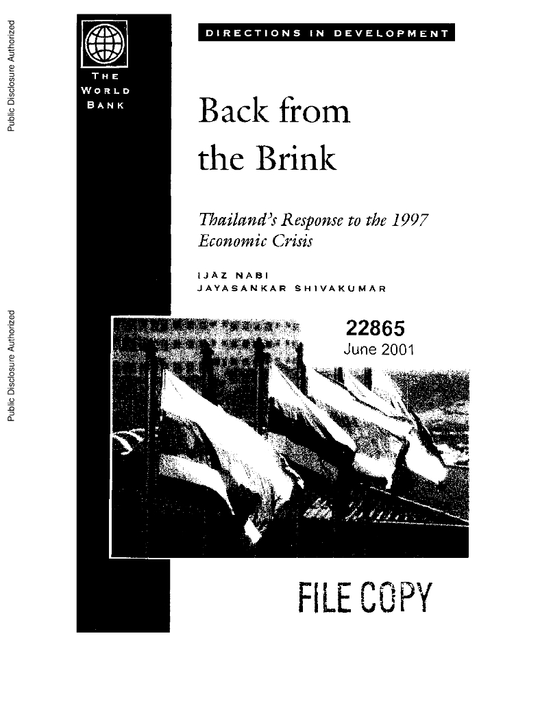 世界银行：发展方向报告-悬崖勒马：泰国对1997年经济危机的反应（英文版）