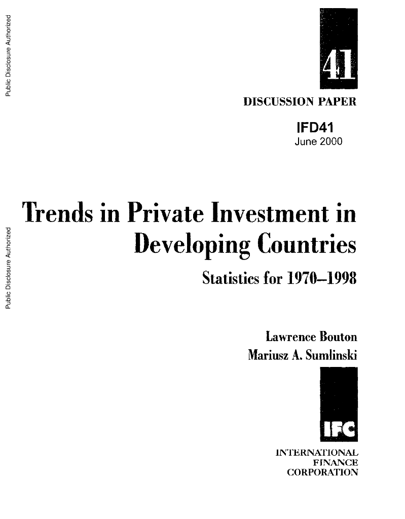 世界银行：国际金融公司讨论文件-发展中国家私人投资趋势：1970-1998年统计（英文版）