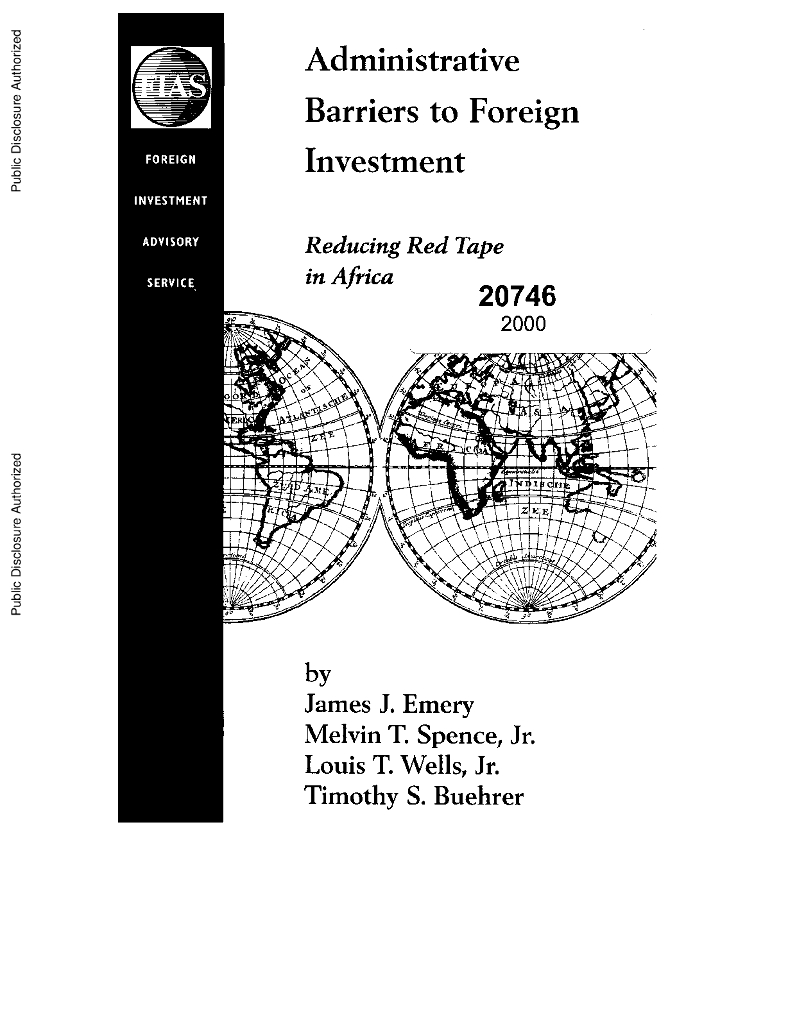 世界银行：FIAS不定期论文-外国投资的行政壁垒：减少非洲的繁文缛节（英文版）