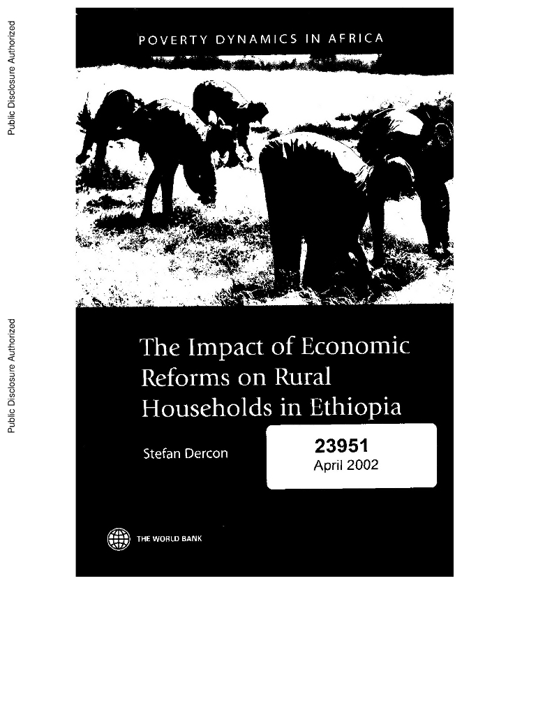 世界银行（WORLD BANK）：经济改革对埃塞俄比亚农村家庭的影响：1989年至1995年的研究（英文版）