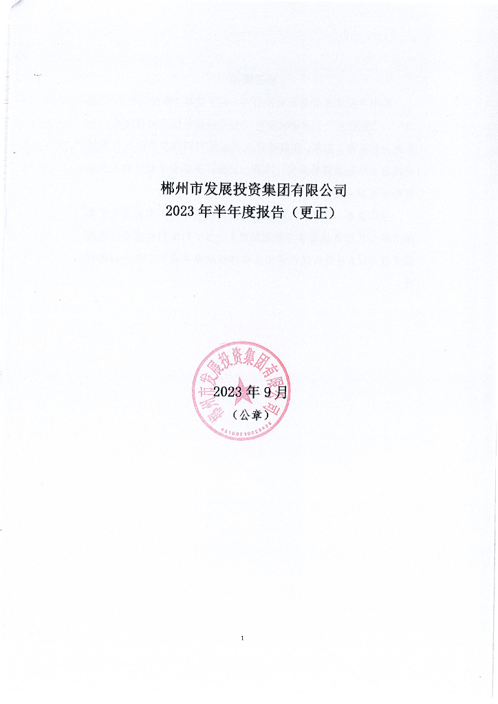 郴州市发展投资集团有限公司关于2023年半年度报告更正公告及更正后的文件