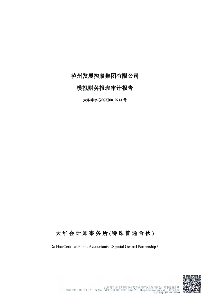 泸州发展控股集团有限公司2021-2022年度模拟财务报表审计报告
