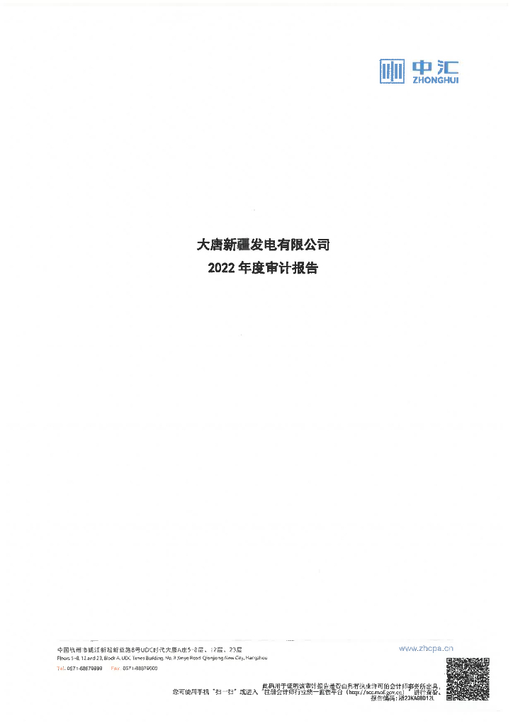 大唐新疆发电有限公司2022年审计报告