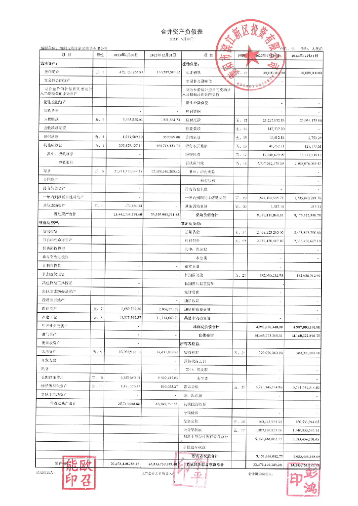 衡阳市滨江新区投资有限公司2023年半年度财务报表及附注