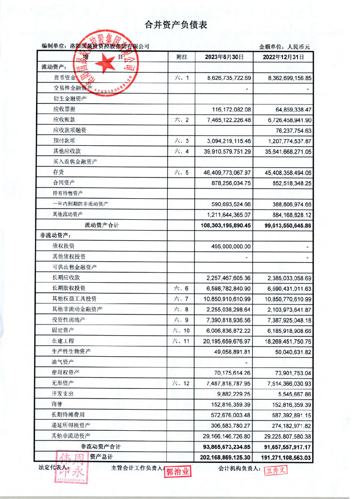 洛阳国晟投资控股集团有限公司2023年半年度财务报告