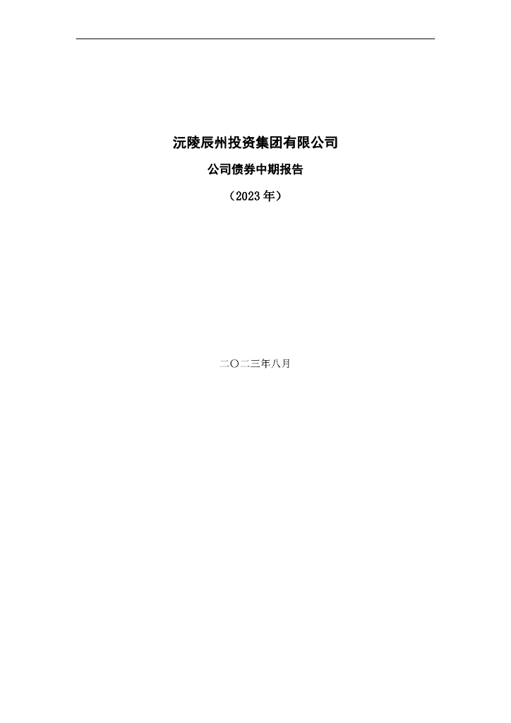 沅陵辰州投资集团有限公司公司债券2023年中期报告