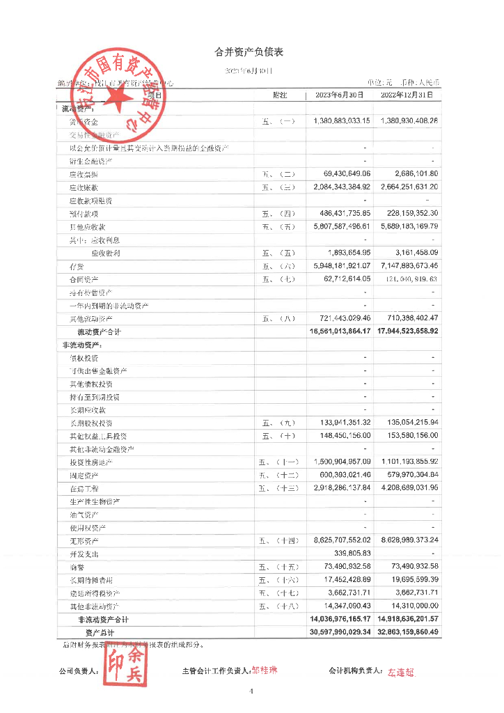 枝江市国有资产经营中心2023年半年报财务报告
