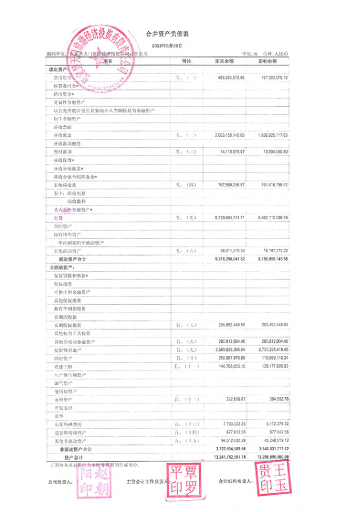 张家界天门旅游经济投资有限责任公司2023年半年度财务报表