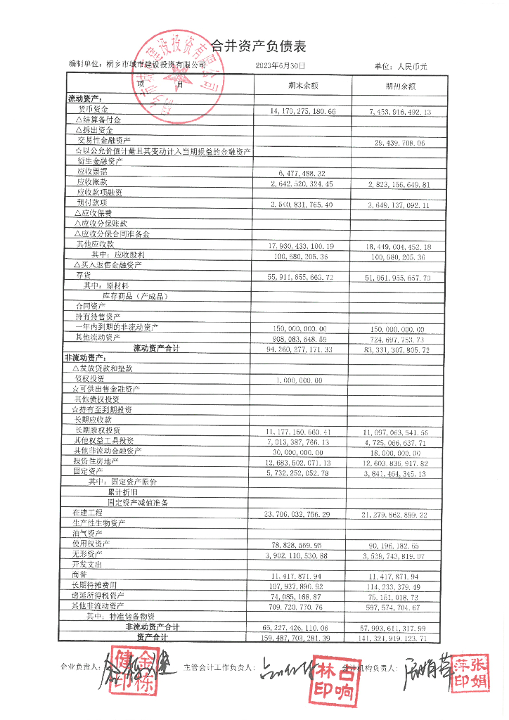 桐乡市城市建设投资有限公司2023年半年度财务报表及附注
