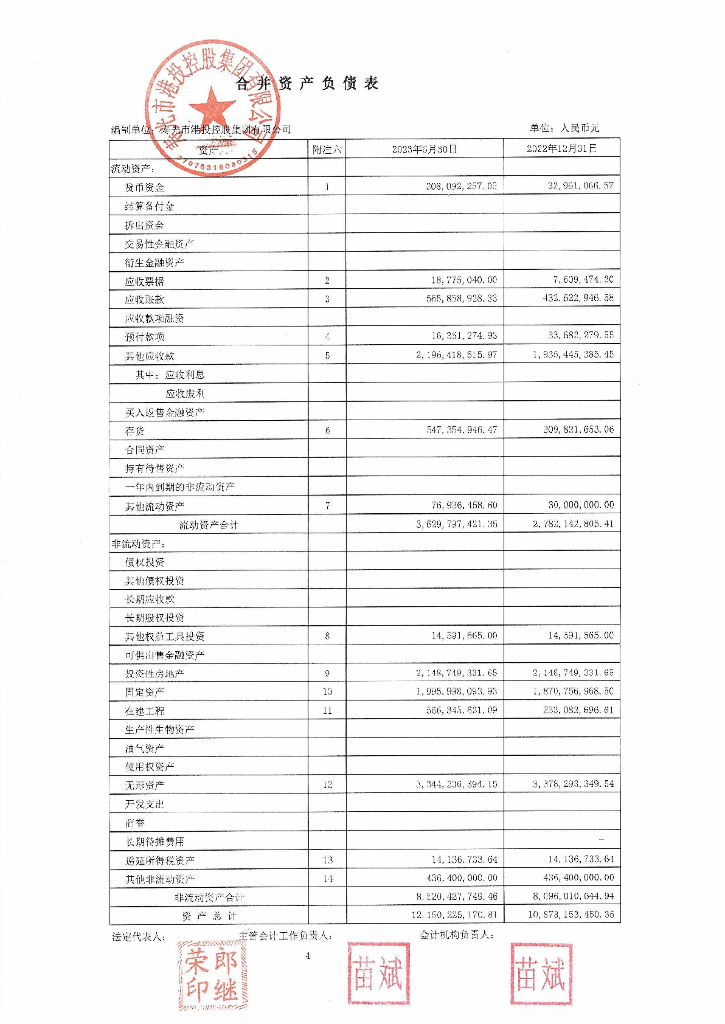 寿光市港投控股集团有限公司2023年半年度财务报表及附注