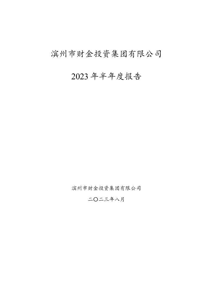 滨州市财金投资集团有限公司2023年半年度报告