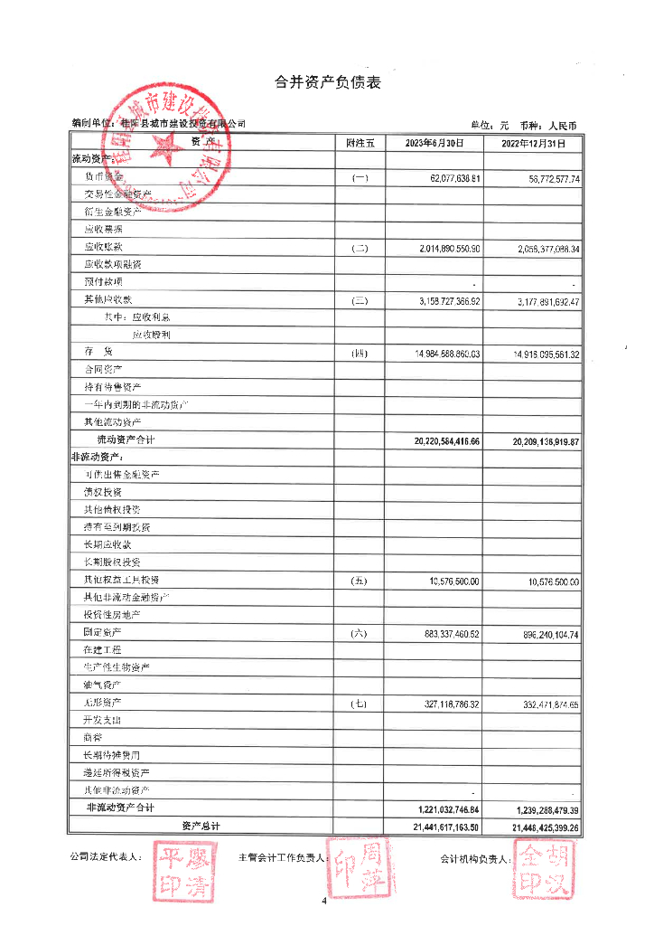桂阳县城市建设投资有限公司公司债券2023年中期财务报表及附注