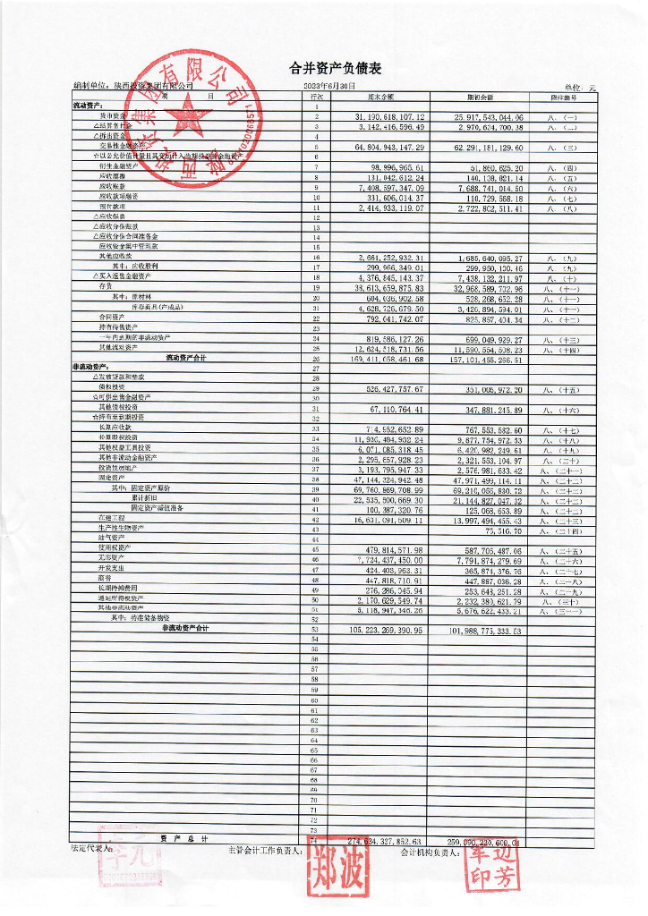 陕西投资集团有限公司2023年半年度度财务报表及附注