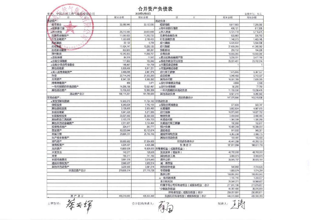 中国石油天然气集团有限公司公司债券2023年中期报告财务报表
