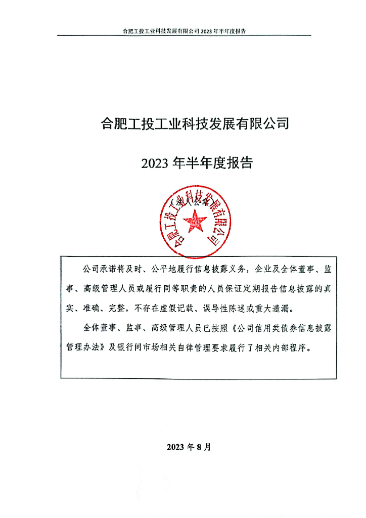 合肥工投工业科技发展有限公司2023年半年度报告
