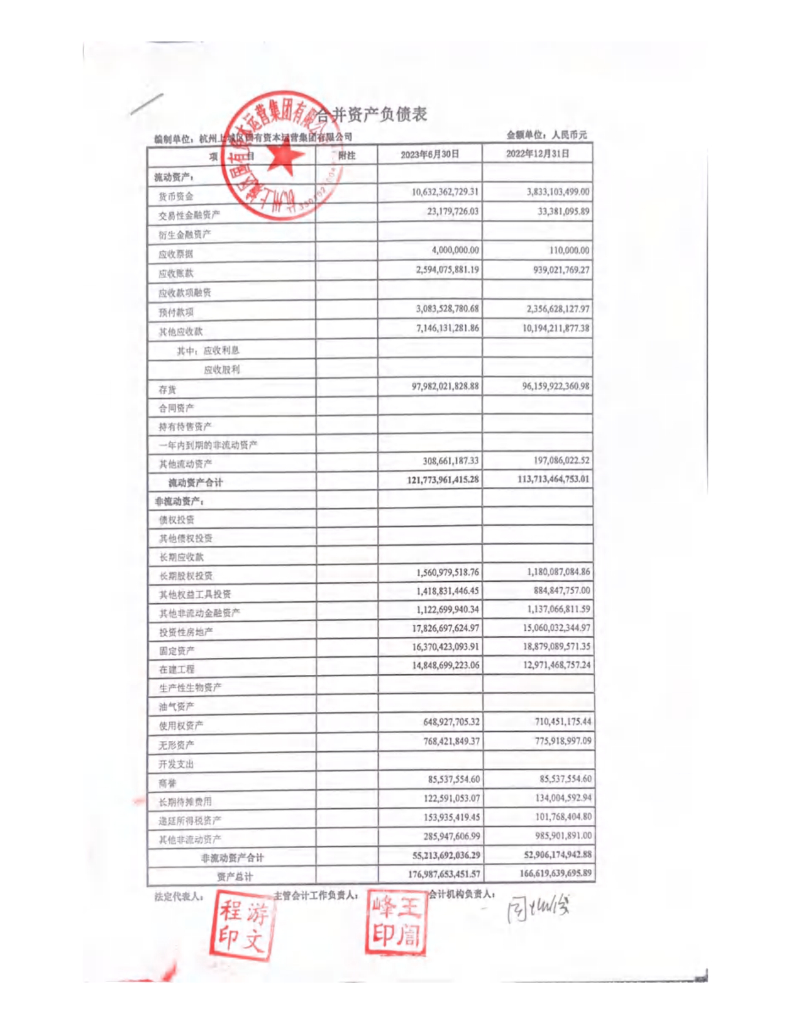 杭州上城区国有资本运营集团有限公司2023年半年度财务报表及附注