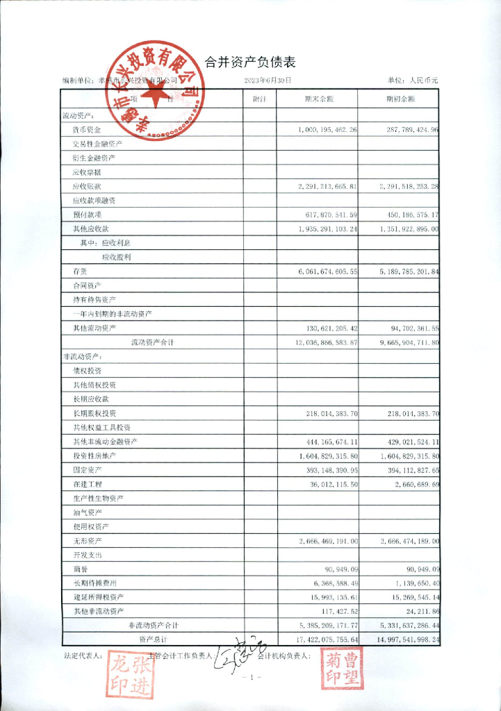 孝感市长兴投资有限公司2023年半年度财务报告及附注