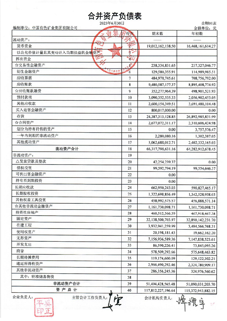 中国有色矿业集团有限公司2023年半年度财务报表及附注