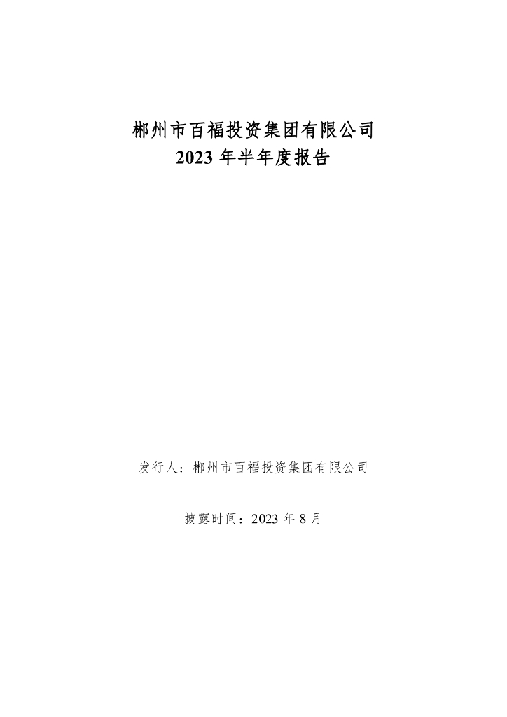 郴州市百福投资集团有限公司2023年半年度报告