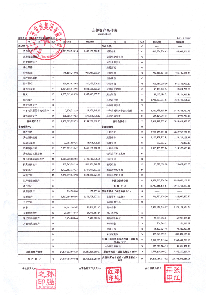张家口建设发展集团有限公司2023年半年度财务报表及附注