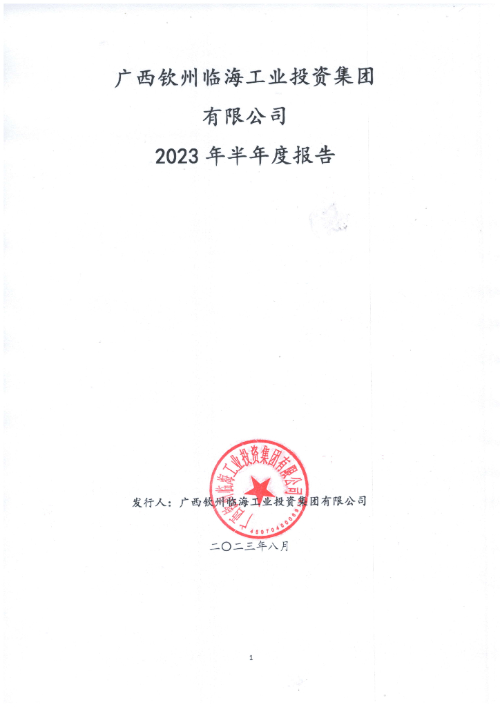 广西钦州临海工业投资集团有限公司关于2023年半年度报告更正的说明及相关文件