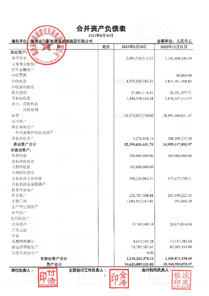 湖南金阳新城建设发展集团有限公司公司债券2023年半年度财务报告及附注