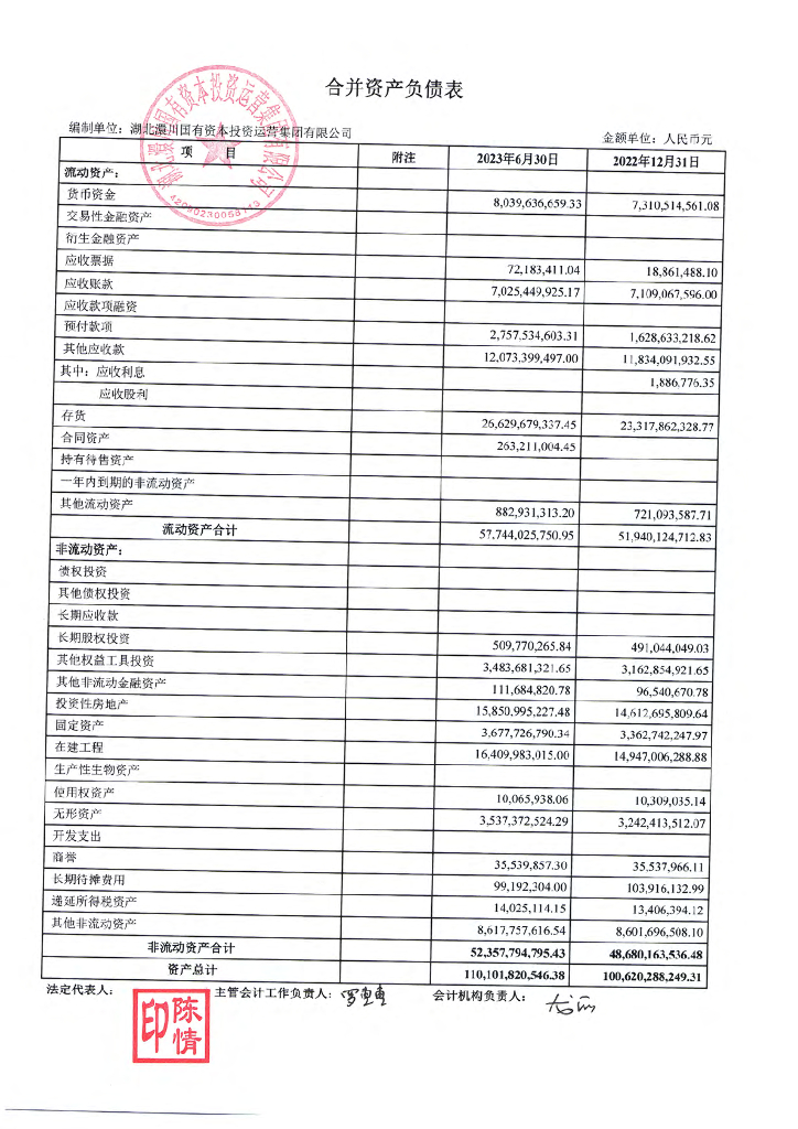 湖北澴川国有资本投资运营集团有限公司2023年半年度财务报告及附注(担保人)